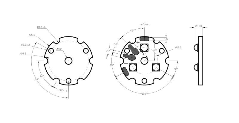 Round Led Module 3x CREE XP technical-drawing