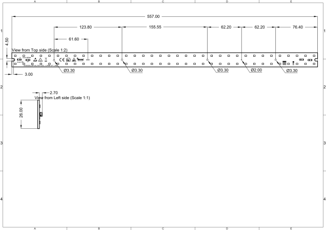 Module 2X36 LED 2835J LIANNA 557mm technical-drawing