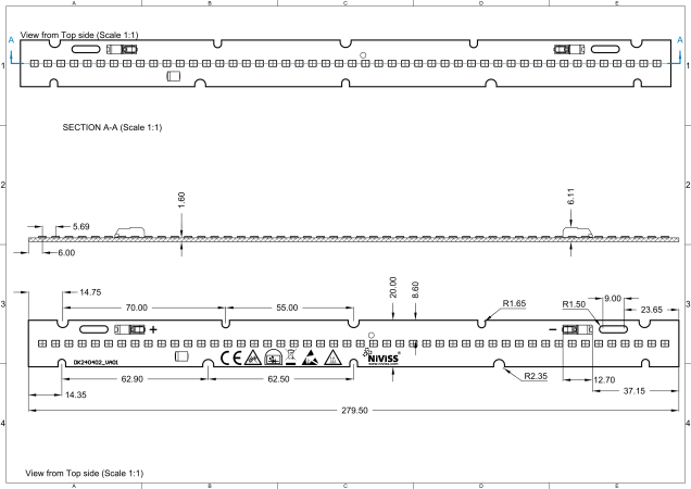 Linear Led Module 1 feet 280x20mm 48V technical-drawing