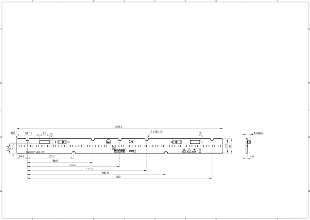 Linear Led Module 1 feet 280x20mm 24V FR4 technical-drawing