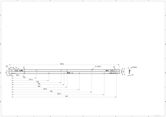 Linear Led Module 2 feet 560x20mm 48V FR4 technical-drawing